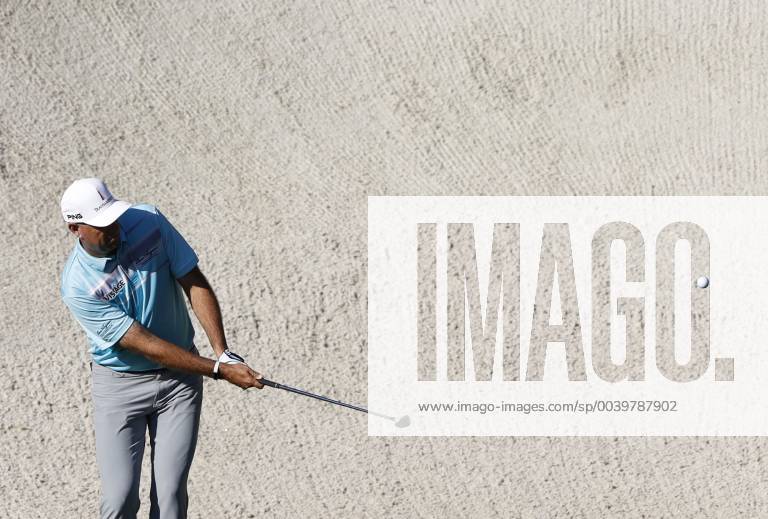 Stewart Cink hits out of a bunker to the 13th green at practice on the Wednesday before the 2019 Masters Tournament at Augusta National Golf Club in Augusta, Georgia, on April 10, 2019. AUG20190410119 JOHNxANGELILLO
