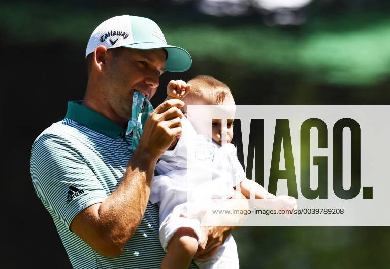 Sergio Garcia of Spain holds daughter Azalea Adele Garcia during the Par 3 Contest on the Wednesday before the 2019 Masters Tournament at Augusta National Golf Club in Augusta, Georgia, on April 10, 2019. AUG20190410918 KEVINxDIETSCH