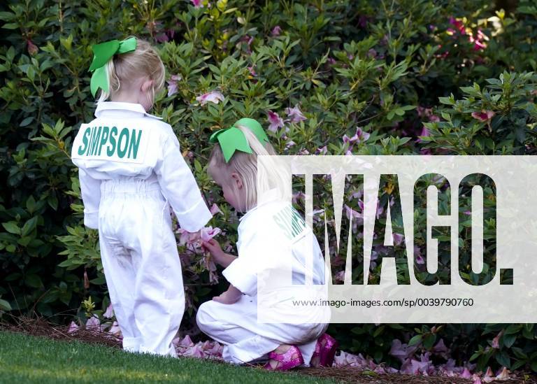 Daughters of Webb Simpson play in the Azalea at the Par 3 Contest on the Wednesday before the 2019 Masters Tournament at Augusta National Golf Club in Augusta, Georgia, on April 10, 2019. AUG20190410734 JOHNxANGELILLO