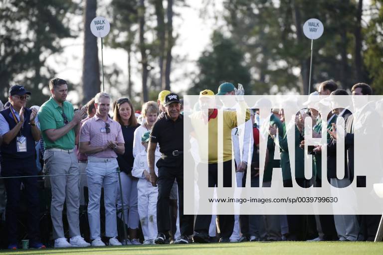 Jack Nicklaus and Gary Player arrive for the ceremonial first tee ball before the first round at the 2019 Masters Tournament at Augusta National Golf Club in Augusta, Georgia, on April 11, 2019. AUG20190411103 JOHNxANGELILLO