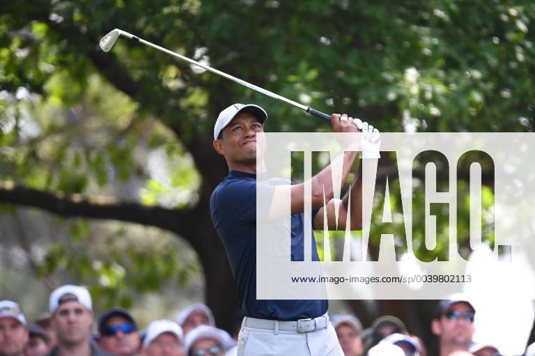 Tiger Woods watches his shot on the 4th tee during the first round of the Masters Tournament at Augusta National Golf Club in Augusta, Georgia, on April 11, 2019. AUG20190411343 KEVINxDIETSCH