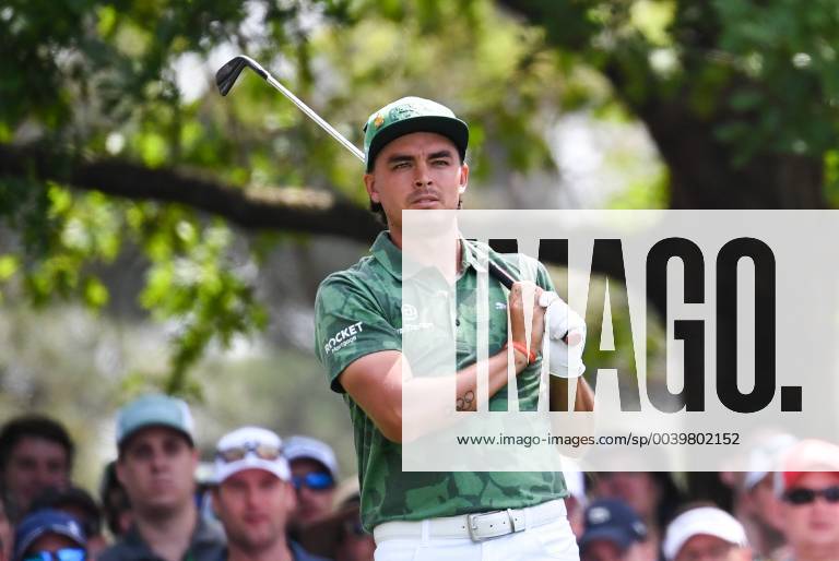 Rickie Fowler watches his tee shot off of the fourth tee during the first round of the Masters Tournament at Augusta National Golf Club in Augusta, Georgia, on April 11, 2019. AUG20190411355 KEVINxDIETSCH