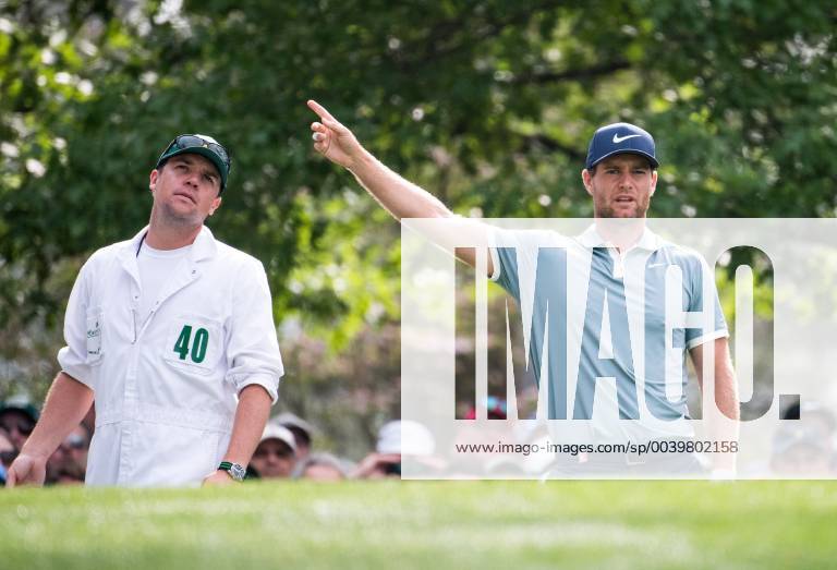 Lucas Bjerregaard reacts after hitting from the fourth tee during the first round of the Masters Tournament at Augusta National Golf Club in Augusta, Georgia, on April 11, 2019. AUG20190411316 KEVINxDIETSCH