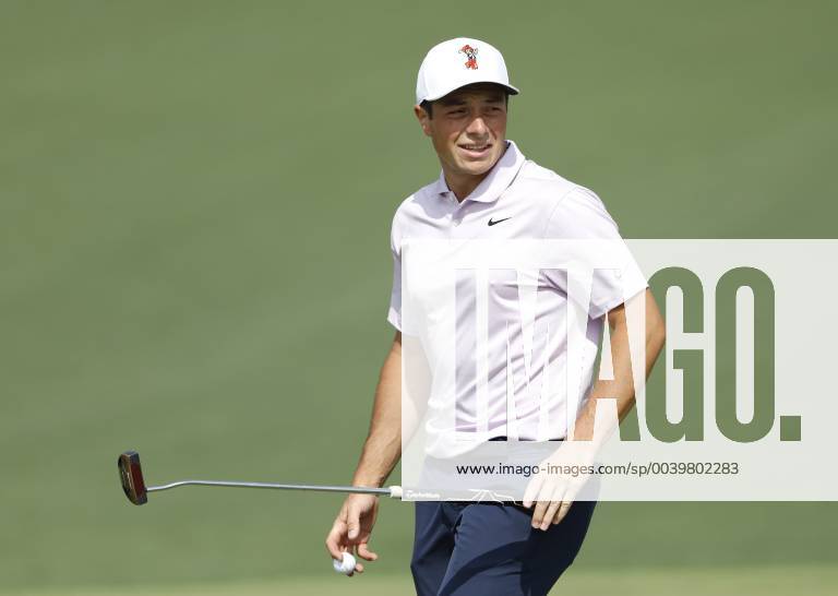 Viktor Hovland of Norway smiles on the 2nd hole in the first round at the 2019 Masters Tournament at Augusta National Golf Club in Augusta, Georgia, on April 11, 2019. AUG20190411122 JOHNxANGELILLO