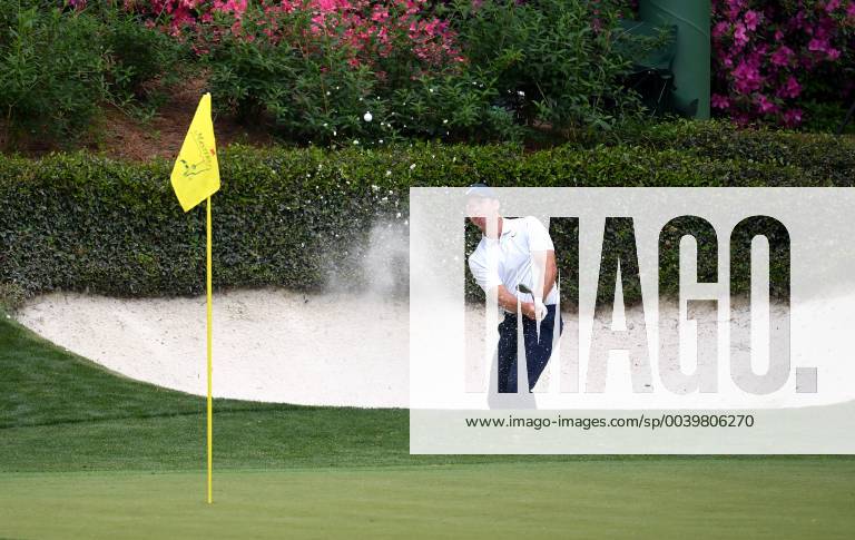 Paul Casey hits from a bunker on the 12th hole during the first round of the Masters Tournament at Augusta National Golf Club in Augusta, Georgia, on April 11, 2019. AUG20190411368 KEVINxDIETSCH