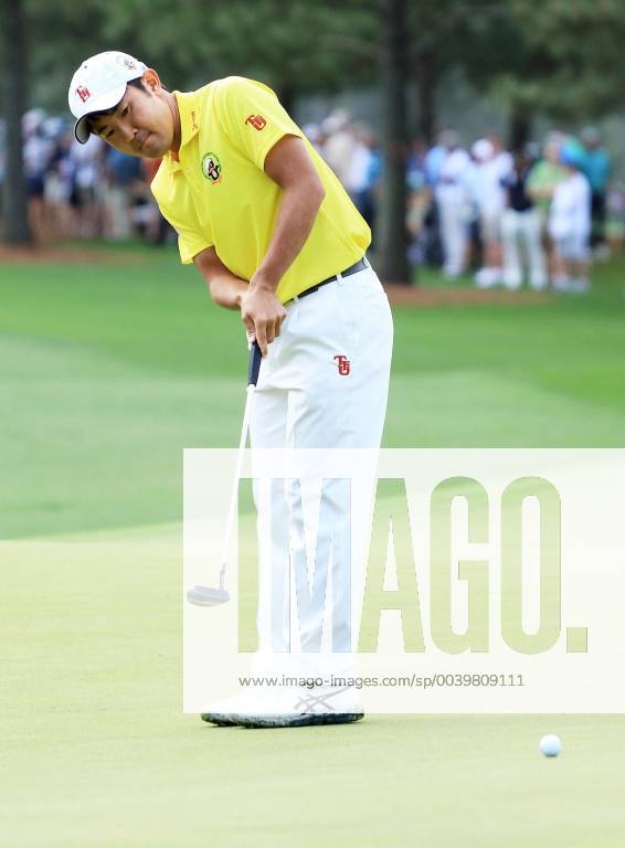 Golf: Masters Tournament Japanese amateur Takumi Kanaya makes a birdie putt on the first hole during the first round of the Masters Tournament at Augusta National Golf Club in Augusta, Georgia, on April 11, 2019.
