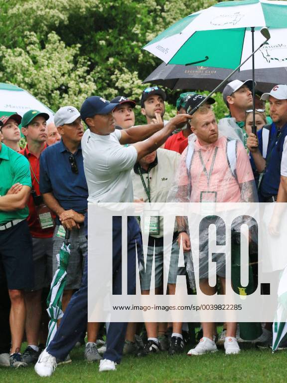 Golf: Masters Tournament Tiger Woods hits his second shot on the 14th hole during the second round of the Masters Tournament at Augusta National Golf Club in Augusta, Georgia, on April 12, 2019.