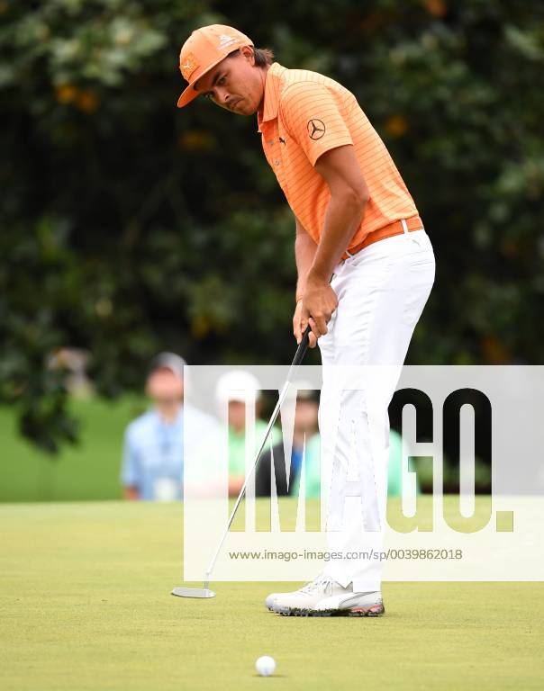Rickie Fowler putts for birdie on the first green during the final round of the Masters Tournament at Augusta National Golf Club in Augusta, Georgia, on April 14, 2019. AUG20190414304 KEVINxDIETSCH