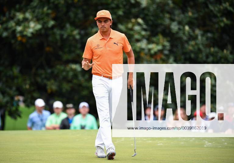 Rickie Fowler putts for birdie on the first green during the final round of the Masters Tournament at Augusta National Golf Club in Augusta, Georgia, on April 14, 2019. AUG20190414305 KEVINxDIETSCH