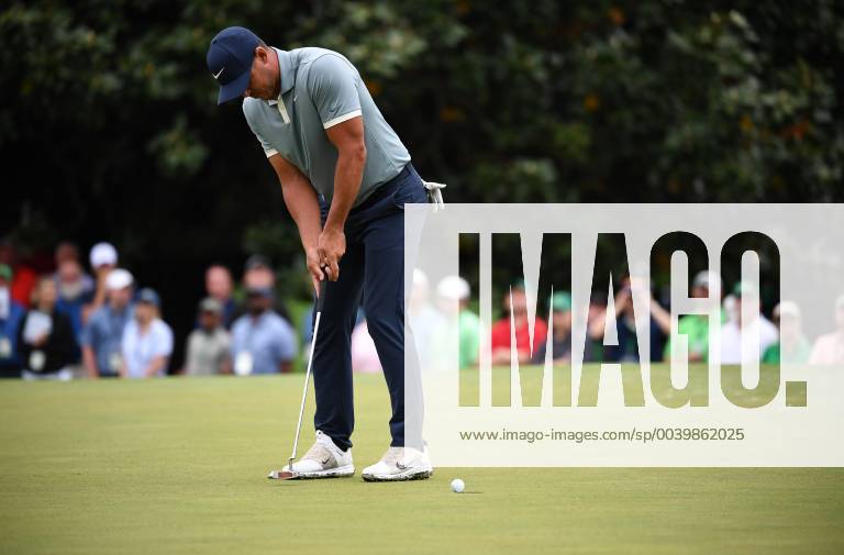 Brooks Koepka putts on the first green during the final round of the Masters Tournament at Augusta National Golf Club in Augusta, Georgia, on April 14, 2019. AUG20190414311 KEVINxDIETSCH