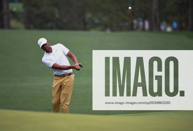 Tony Finau hits on the first fairway during the final round of the Masters Tournament at Augusta National Golf Club in Augusta, Georgia, on April 14, 2019. AUG20190414316 KEVINxDIETSCH