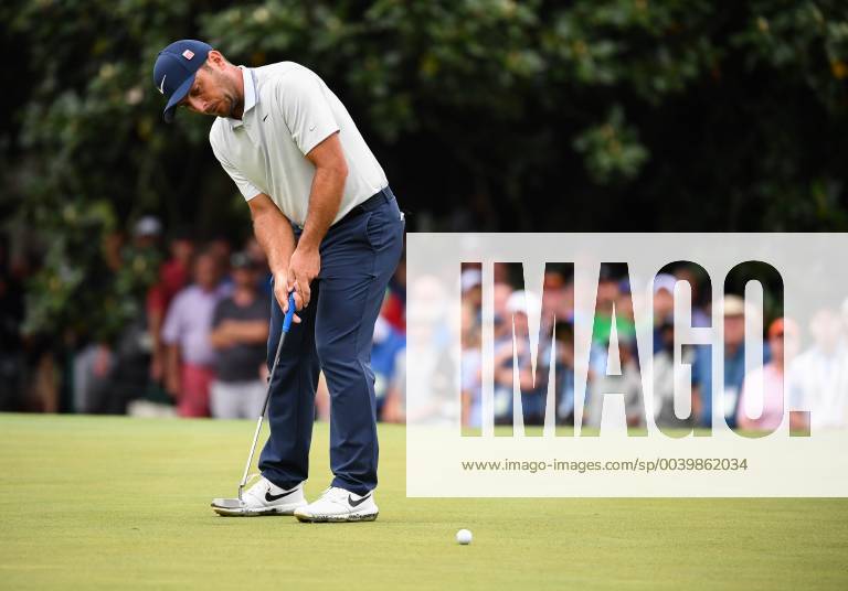 Francesco Molinari putts on the first green during the final round of the Masters Tournament at Augusta National Golf Club in Augusta, Georgia, on April 14, 2019. AUG20190414320 KEVINxDIETSCH