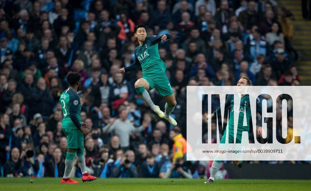 KW16 Son Heung-Min of Spurs celebrates scoring his 2nd goal during the UEFA Champions League QF 2nd leg match between Manchester City and Tottenham Hotspur at the Etihad Stadium, Manchester, England on 17 April 2019.