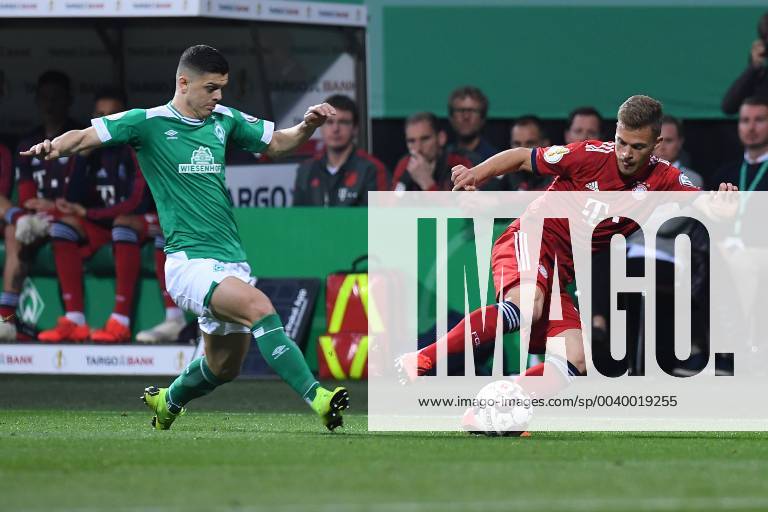 Football DFB Cup Semifinals SV Werder Bremen FC Bayern Munich on 24 04 2019 at Weser Stadium in Bremen Milot Rashica Bremen left Joshua Kimmich Munich right DFB regulations prohibit any use of photographs as image sequences and or quasi video xRx