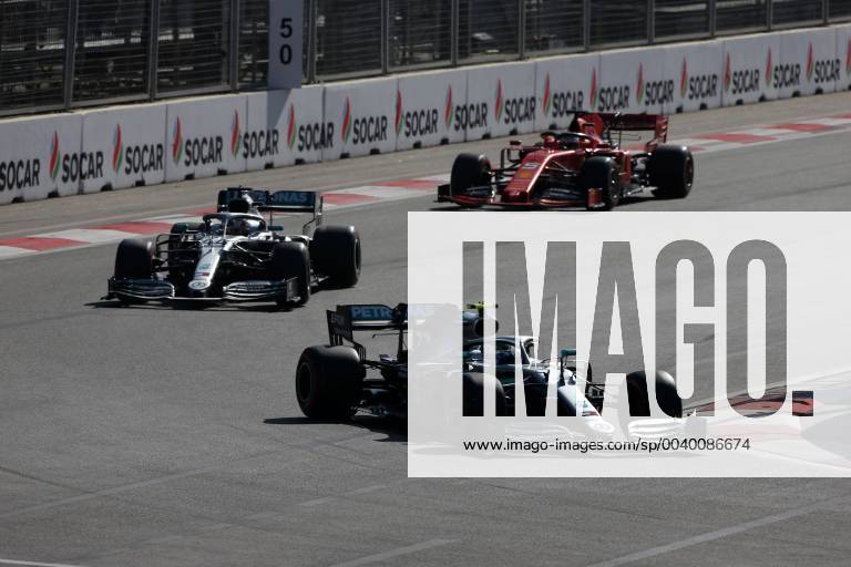 Photo4 LaPresse 28 04 2019 Baku, Azerbaijan Grand Prix Formula One Azerbaijan 2019 In the pic: Valtteri Bottas (FIN) Mercedes AMG F1 W10 leads Lewis Hamilton (GBR) Mercedes AMG F1 W10 and Sebastian Vettel (GER) Scuderia Ferrari SF90