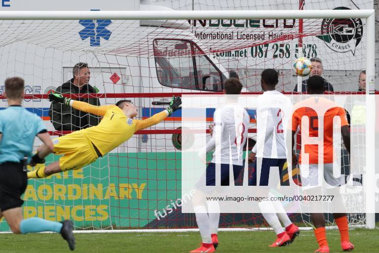 Netherlands v England UEFA EURO EM Europameisterschaft Fussball U17 U 17 Championship Louie Moulden of England cant stop the ball during the UEFA Euro U17 Championship match at Tolka Park, Drumcondra Content Not Available For UK Newspapers