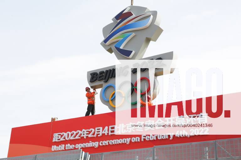 A worker sets up a countdown board reading Beijing 2022 ahead of the 1,000-day countdown to 2022 Winter Olympics on May 8, 2019 in Zhangjiakou, Hebei Province of China. The 2022 Winter Olympics will take place from February 4 to 20 in 2022 in Beijing and Zhangjiakou.