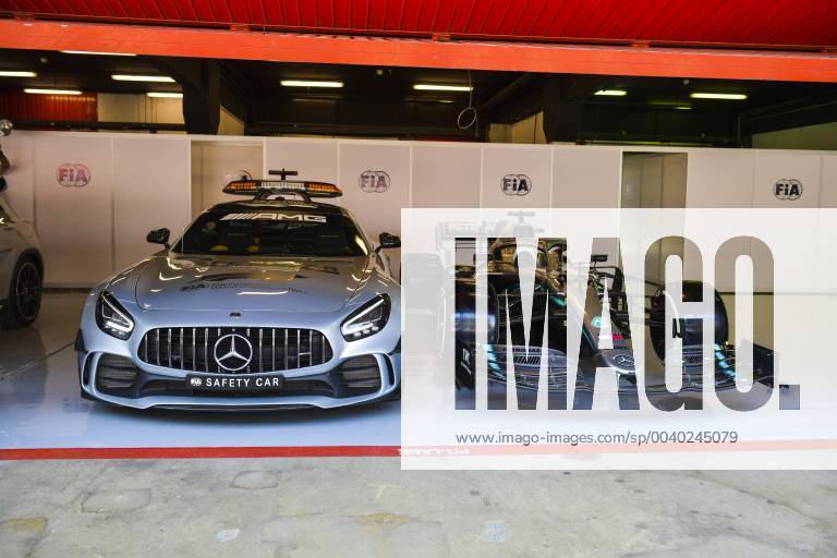 Safety Car and car of Lewis Hamilton, Mercedes AMG F1 W10 in the FIA garage FORMULE 1 : Grand Prix d Espagne - 09 05 2019 MPSAGENCY PANORAMIC