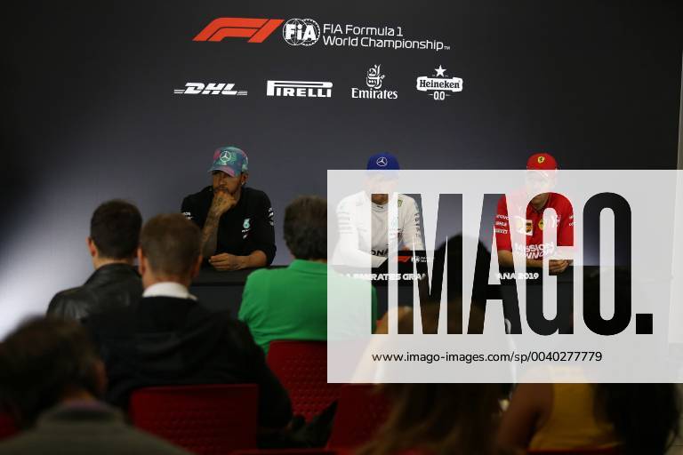 Photo4 LaPresse 11 05 2019 Montmelo, Spain Grand Prix Formula One Spain 2019 In the pic: pole position press conference PK Pressekonferenz 1st position Valtteri Bottas (FIN) Mercedes AMG F1 W10 2nd position Lewis Hamilton (GBR) Mercedes AMG F1 W10 3rd position Sebastian Vettel (GER) Scuderia Ferrari SF90