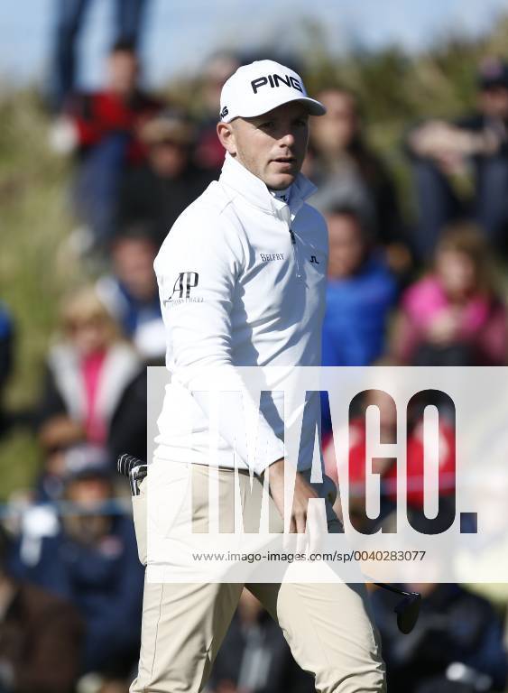 11th May 2019, Hillside Golf Club, Southport, England; Betfred British Masters, hosted by Tommy Fleetwood, day 3; Matt Wallace (ENG) watches his putt from the edge of the 17th green before finishing with a share of the overnight lead on 14 under par ActionPlus12133877 AlanxMartin