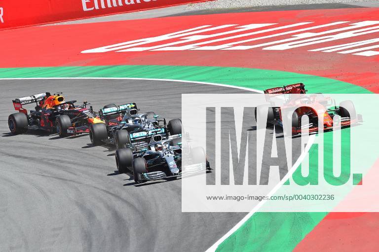 FIA Formula 1 Grand Prix of Spain 2019 race Start to race Lewis Hamilton Mercedes AMG Petronas ahead of Valtteri Bottas Mercedes AMG Petronas and Sebastian Vettel Ferrari outside Barcelona eel-fotografie Eberhard Krieger