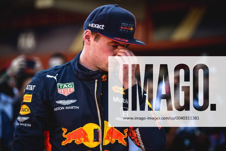 Barcelona, Catalonia, Spain - MAX VERSTAPPEN (NED) from team Red Bull looks on after finishing third at the Spanish GP presenting his cup on the podium at the Circuit de Barcelona - Catalunya F1 2019: Spanish Grand Prix: Hamilton Wins - ZUMAo105 20190512_zap_o105_055