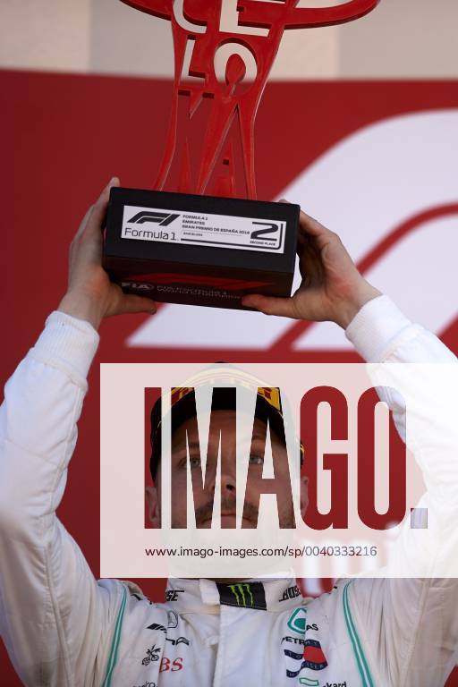 Barcelona, Catalonia, Spain - Valtteri Bottas of Finland and Mercedes-AMG Petronas Motorsport celebrates his runners-up during the F1 Grand Prix of Spain at Circuit de Barcelona-Catalunya on May 12, 2019 in Barcelona, Spain. F1 Grand Prix of Spain - ZUMAn230 20190512_zaa_n230_671