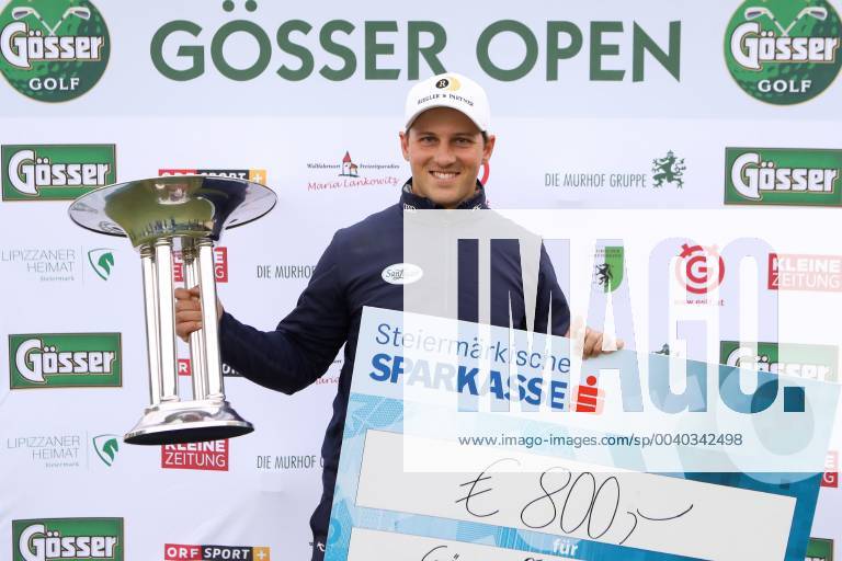 GOLF - Goesser Open 2019 GRAZ,AUSTRIA,14.MAY.19 - GOLF - Alps Tour, Goesser Open, Shoot-Out. Image shows Lukas Nemecz (AUT). Keywords: trophy. GEPAxpictures xChristianxWalgram