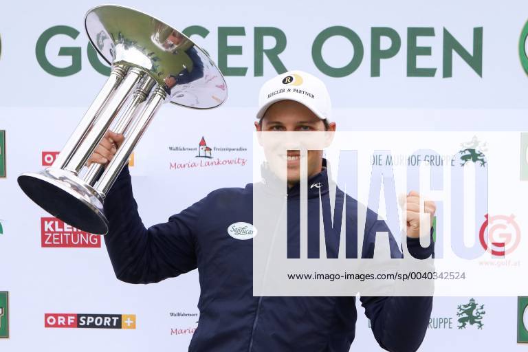 GOLF - Goesser Open 2019 GRAZ,AUSTRIA,14.MAY.19 - GOLF - Alps Tour, Goesser Open, Shoot-Out. Image shows Lukas Nemecz (AUT). Keywords: trophy. GEPAxpictures xChristianxWalgram