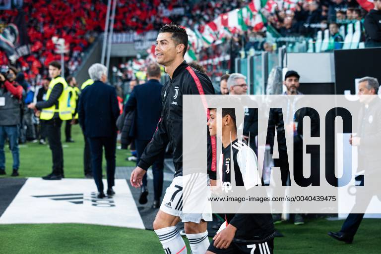Italy: Juventus vs Atalanta Cristiano Ronaldo and his son Cristiano Ronaldo Jr. during the Serie A, football match. Juventus vs Atalanta. Final score was 1-1 at Allianz Stadium, in Turin, Italy 19th may 2019 Turin Piedmont Turin Italy Allianz Stadium AlbertoxGandolfo PacificxPress