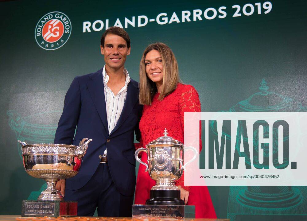 Paris, FRANCE - Rafael Nadal of Spain & Simona Halep of Romania at the draw ceremony of the the 2019 Roland Garros Grand Slam tennis tournament 2019, Tennis, Paris, Roland Garros, France, May 23 - ZUMAa181 20190523_zaa_a181_115