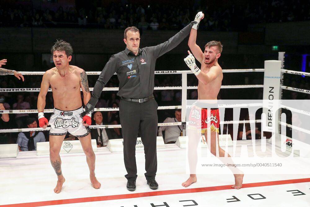 Gladiator Fightnight 3 K1 Kickboxing German Championship, Men up to 67 kg, Chriss Vass Ingolstadt, red trousers against Ali Nazari Lauingen, white trousers, winner Vass after points 2 1, Jubilation Gladiator Fightnight 3 K1 Kickboxing