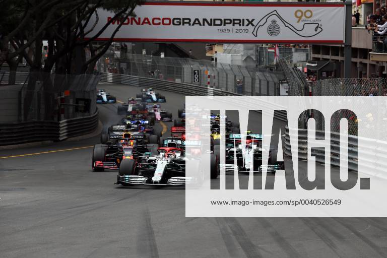 Photo4 LaPresse 26 05 2019 Monte Carlo, Monaco Grand Prix Formula One Monaco 2019 In the pic: Start Lewis Hamilton (GBR) Mercedes AMG F1 W10 lead in front at Valtteri Bottas (FIN) Mercedes AMG F1 W10 and Sebastian Vettel (GER) Scuderia Ferrari SF90