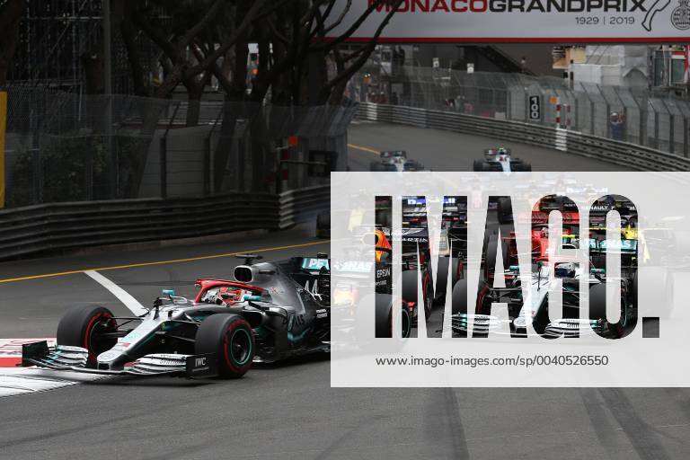 Photo4 LaPresse 26 05 2019 Monte Carlo, Monaco Grand Prix Formula One Monaco 2019 In the pic: start, Lewis Hamilton (GBR) Mercedes AMG F1 W10 lead in front at Valtteri Bottas (FIN) Mercedes AMG F1 W10 and Max Verstappen (NED) Red Bull Racing RB15