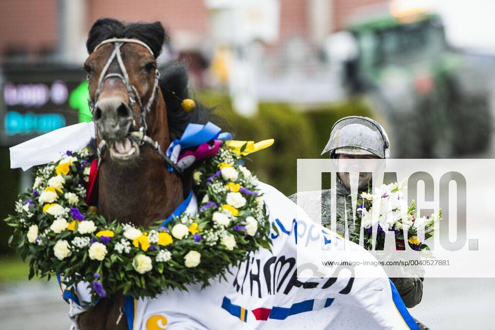 Björn Karlsson with the horse Tangen Haap rejoices after race 5 during Elitloppet on May 26, 2019 in Stockholm,