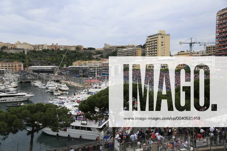 View from Avenue d Ostende to Port Hercule and the race track, Formula 1 Grand Prix, Principality of Monaco, Cote d Azur Mediterranean Sea