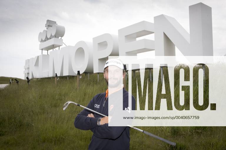 Badhoevedorp - Kickoff 100th Edition of the KLM (Royal Dutch Airlines) Dutch Open Golf. Double Dutch Open golf champion Joost Luiten at the new logo of the upcoming championship. Credit: Leo Vogelzang Hollandse Hoogte