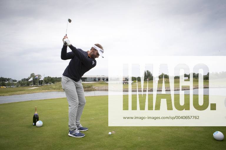 Badhoevedorp - Kickoff 100th Edition of the KLM (Royal Dutch Airlines) Dutch Open Golf. Double Dutch Open golf champion Joost Luiten at the new logo of the upcoming championship. Credit: Leo Vogelzang Hollandse Hoogte
