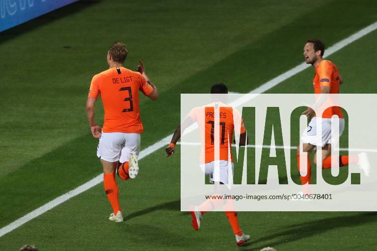 Guimaraes, Portugal - GUIMARAES, PORTUGAL - JUNE 6: Matthijs de Ligt of Netherlands (3) celebrates after scoring a goal during the UEFA Nations League Semi-Final football match Netherlands vs England, at the Dom Afonso Henriques stadium in Guimaraes, Portugal, on June 6, 2019. Netherlands vs England - UEFA Nations League Semi-Final - ZUMAn230 20190606_zaa_n230_469