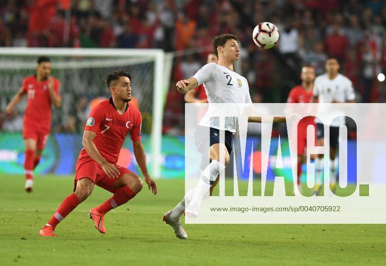 Frances Benjamin Pavard and Turkeys Cengiz Under during Euro 2020 group H qualifying soccer match between Turkey and France at the Konya City Stadium in Konya, Turkey