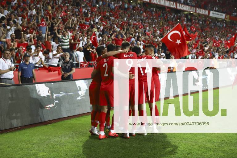 Turkeys Kaan Ayhan celebrate his goal with his team mates during Euro 2020 group H qualifying soccer match between Turkey and France at the Konya City Stadium in Konya, Turkey
