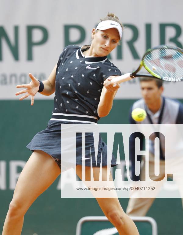 Tennis: French Open Marketa Vondrousova of the Czech Republic plays a shot against Ashleigh Barty of Australia in the women s singles final match at the French Open in Paris on June 8, 2019. Barty won 6-1, 6-3.