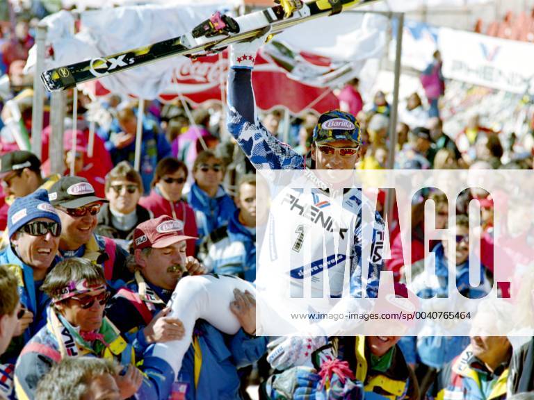 World Ski Championships 1996, RTL Men Alberto TOMBA ITA SKI ALPIN SAISON 95 96 World Championships 1996 Sierra Nevada Giant Slalom Men 13 02 1996 Alberto TOMBA ITA cheers at the finish Sierra Nevada Spain