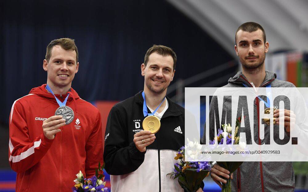 DK 20190626, Minsk, Belarus European Games Minsk 2019 Table tennis final mens rider Jonathan Groth, Denmark Denmark vs Timo Boll Germany Germany GER Timo Boll wins gold, Jonathan Groth wins soelv and Pucar Tomislav from Croatia wins bronze Photo Lars Moeller UK 20190626, Minsk, Belarus European Games Minsk 2019 Photo Lars Moeller, Minsk Belarus,