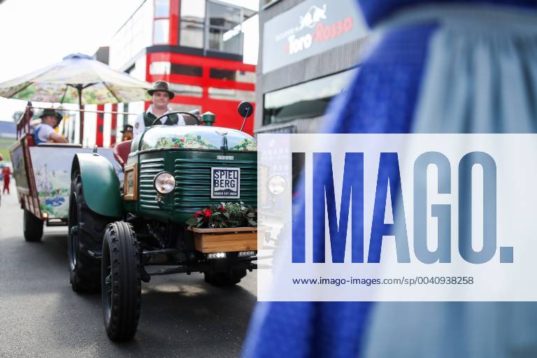 FORMULA 1 - GP of Austria 2019 SPIELBERG,AUSTRIA,27.JUN.19 - MOTORSPORTS, FORMULA 1 - Grand Prix of Austria, Red Bull Ring, preview. Image shows a tractor and the Red Bull Energy Station. GEPAxpictures xDanielxGoetzhaber