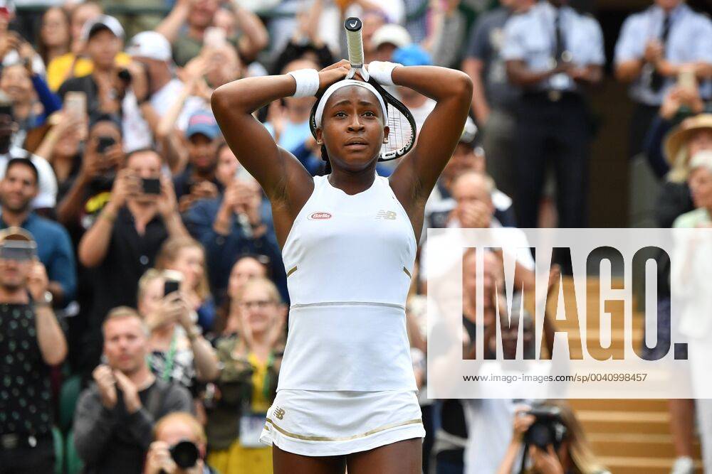 London, London, UK - London, UK. Cori Gauff United States of America wins her 1st round ladies singles against Venus Williams of United States of America at the Wimbledon Tennis Championships 2019 on day 1 held at the All England Lawn Tennis and Croquet Club. Wimbledon Tennis Championships 2019 - Day 1 - ZUMAl94_ 92094721st