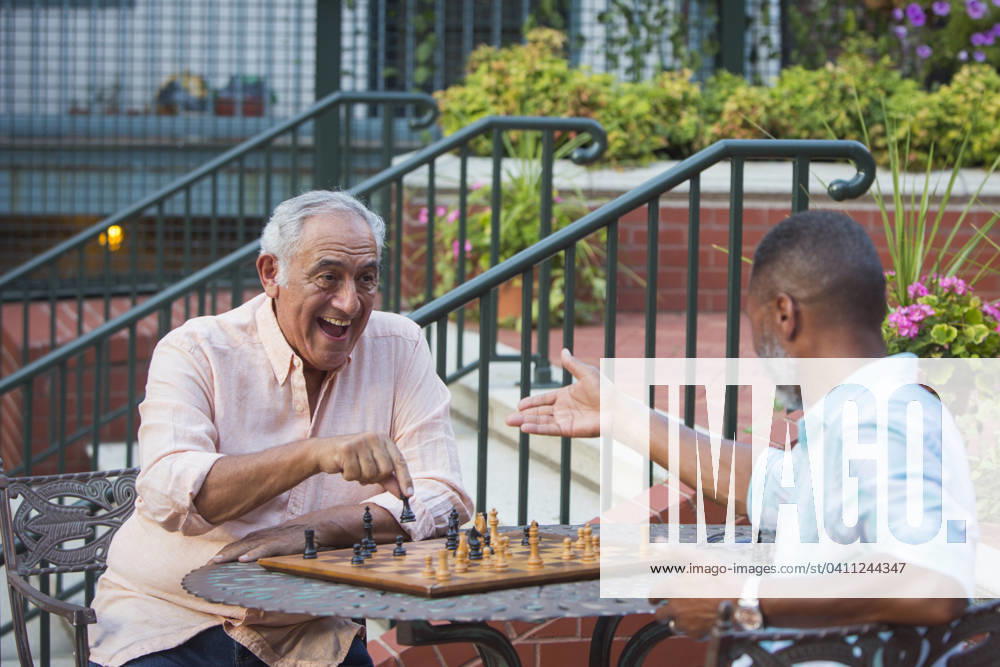 Friends playing chess in garden Richmond, Virginia, USA, 11.08.2016, model released, TTBB_BLD237004.jpg, 65-69 years, 70-74 years, active seniors, african-american ethnicity, authentic, authenticity, board game, candid, challenge, chess, color image, competing, competition, day, diversity, enjoying, friend, game, garden, happy, horizontal, latin american and hispanic ethnicity, laughing, leisure activity, man, meeting, multi-ethnic group, multicultural, multiculturalism, nature, outdoors, park, people, photography, playful, playing, real people, recreation, richmond, selective focus, senior adult, senior men, sitting, smiling, strategy, surprise, three quarter length, two people, united states, victory, virginia, winning, minority, minorit
