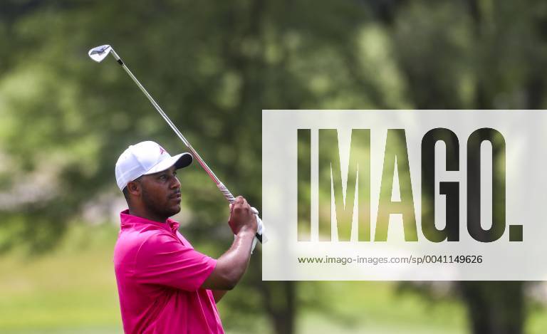 Silvis, Iowa, USA - Harold Varner III tees off on three during the third round of the John Deere Classic at TPC Deere Run in Silvis, Saturday, July 13, 2019. Golf 2019: John Deere Classic Iowa - ZUMAq30_ 20190713_zaf_q30_041