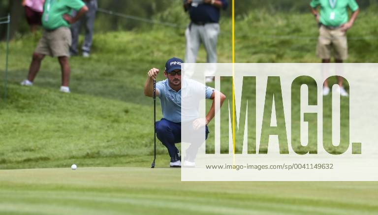 Silvis, Iowa, USA - Andrew Landry lines up his putt on three during the third round of the John Deere Classic at TPC Deere Run in Silvis, Saturday, July 13, 2019. Golf 2019: John Deere Classic Iowa - ZUMAq30_ 20190713_zaf_q30_040
