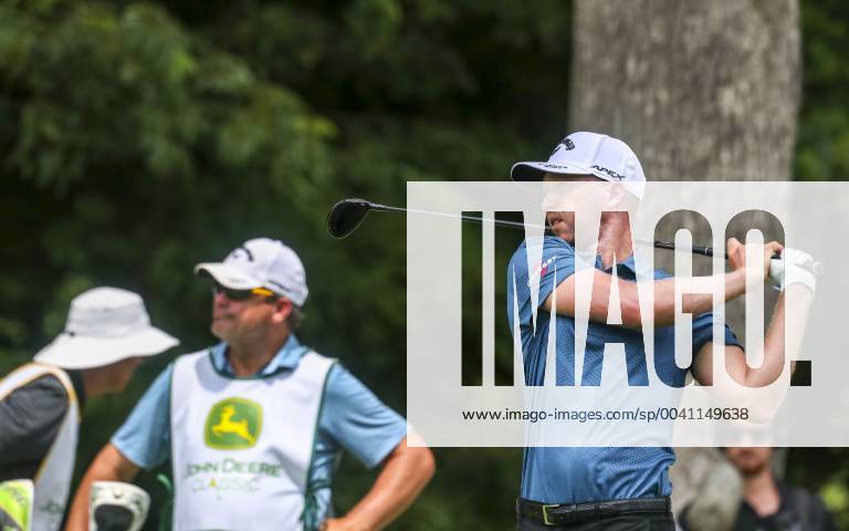 Silvis, Iowa, USA - Daniel Berger tees off on one to start the third round of the John Deere Classic at TPC Deere Run in Silvis, Saturday, July 13, 2019. Golf 2019: John Deere Classic Iowa - ZUMAq30_ 20190713_zaf_q30_043